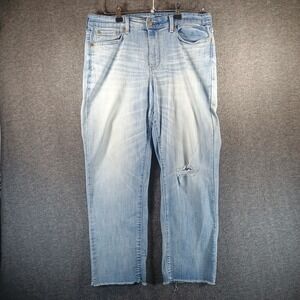 Levi‎ Jeans Women 12-W31 Jihj Rise Ankle Straight Distressed Crop Raw Hem Stone